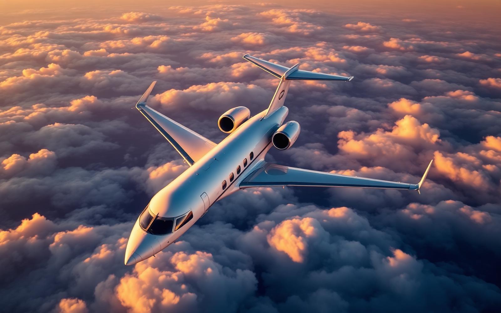 Jet flying in sunset
